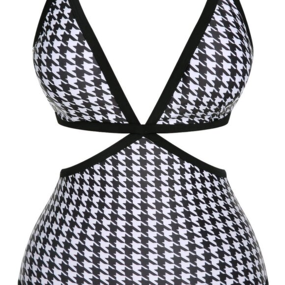 Houndstooth Cut Out Swim Suit - Picture 2 of 3